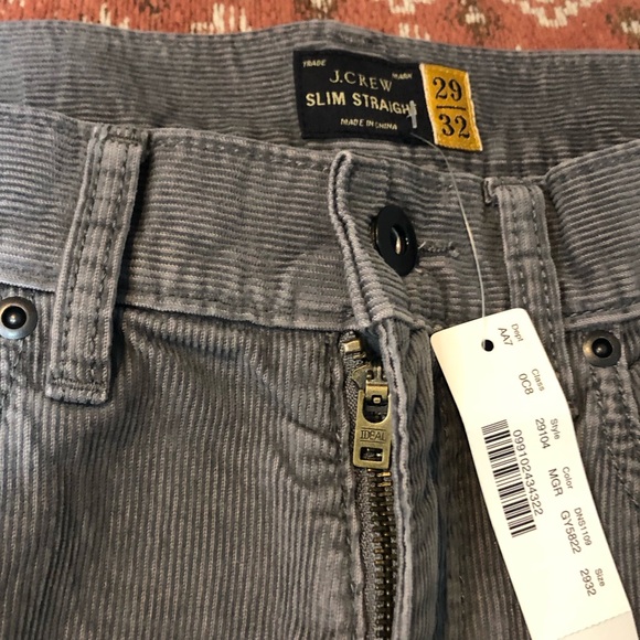 J. Crew Slim Straight Corduroy Grey Pants Men's Style 29104 NWT - Picture 7 of 8